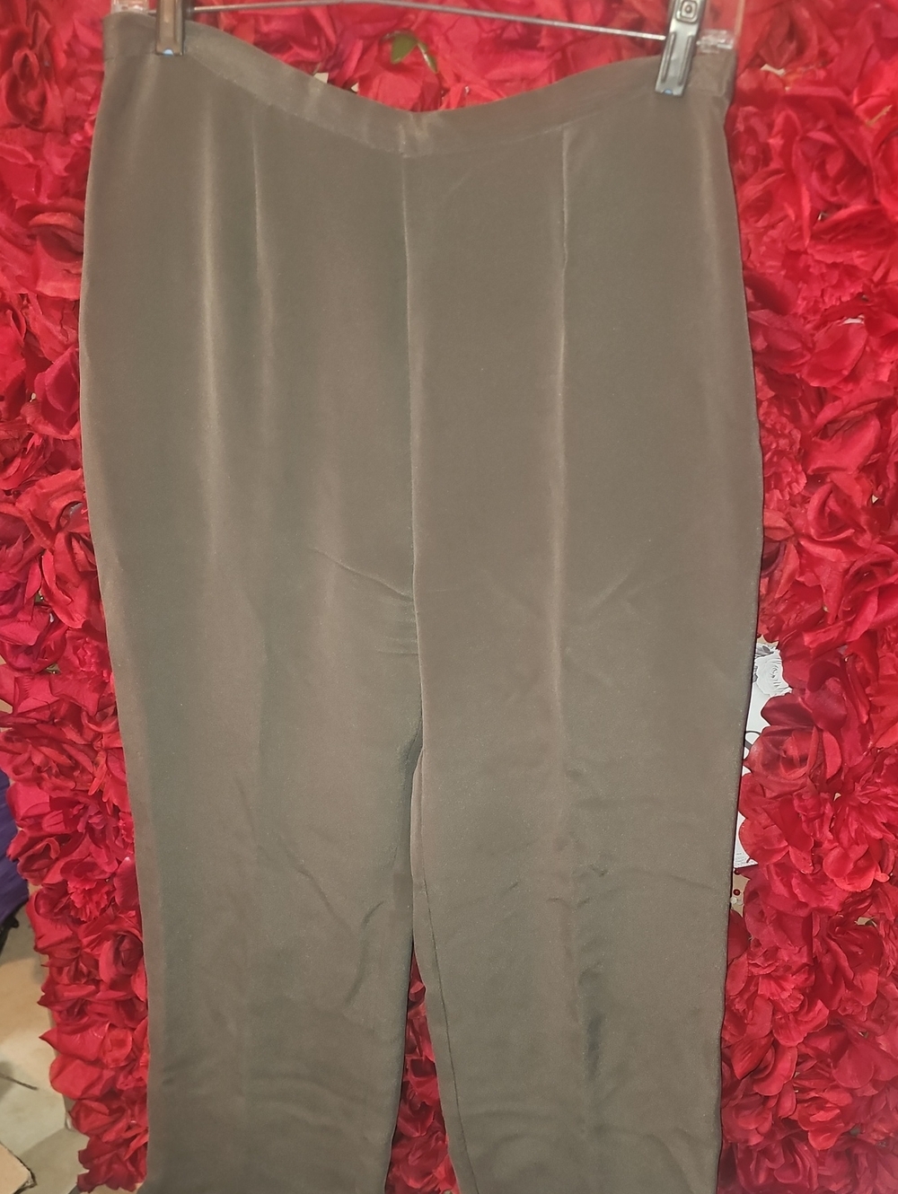 Kate Hill Women's Casual 100% Silk Olive Dress Pants & Tank Set Size 8